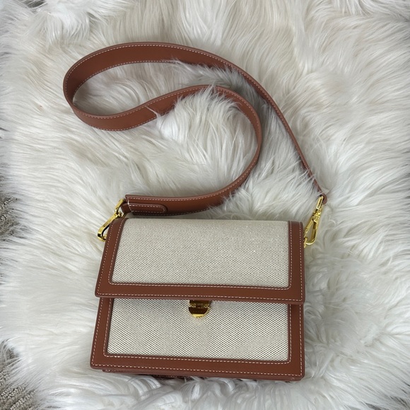 JW PEI Mini Flap Crossbody Beige Canvas & Vegan Camel Leather Trim Bag NWOT - Picture 4 of 15